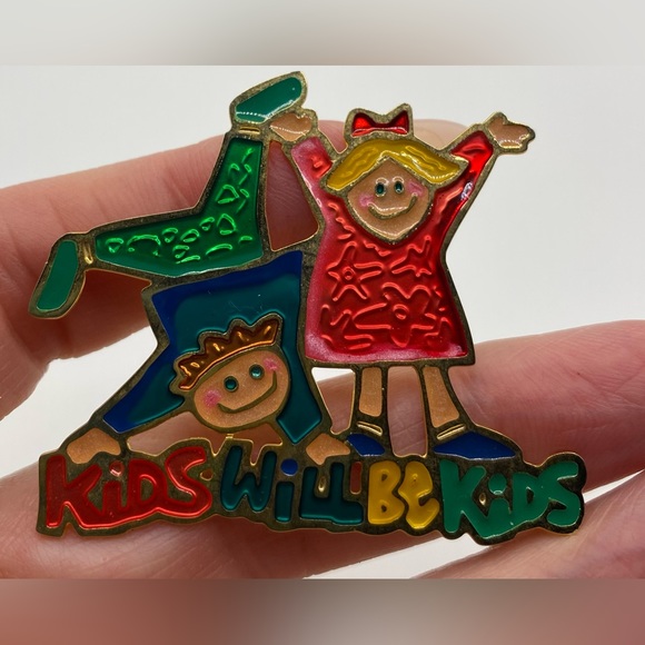 TWO HANDS Brand Festive Enamel Kids Brooch Pin and 1 Set of Earrings Lot of 2 - Picture 2 of 5